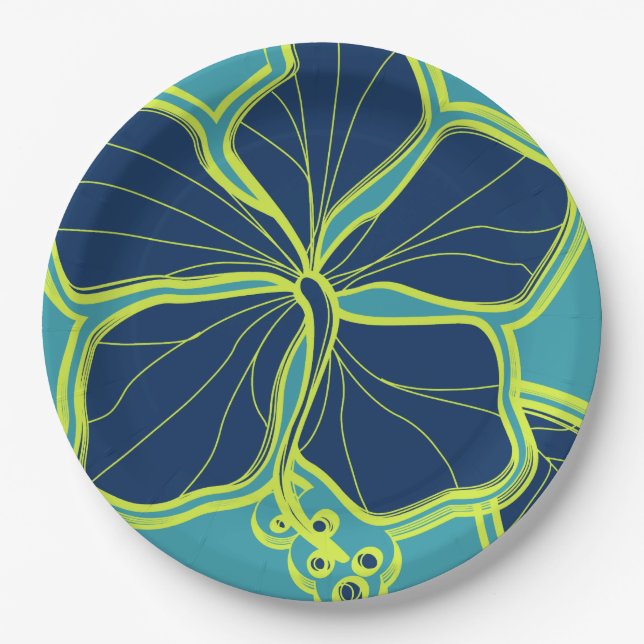 Kailua Hibiscus Hawaiian Engineered Floral Paper Plate (Front)