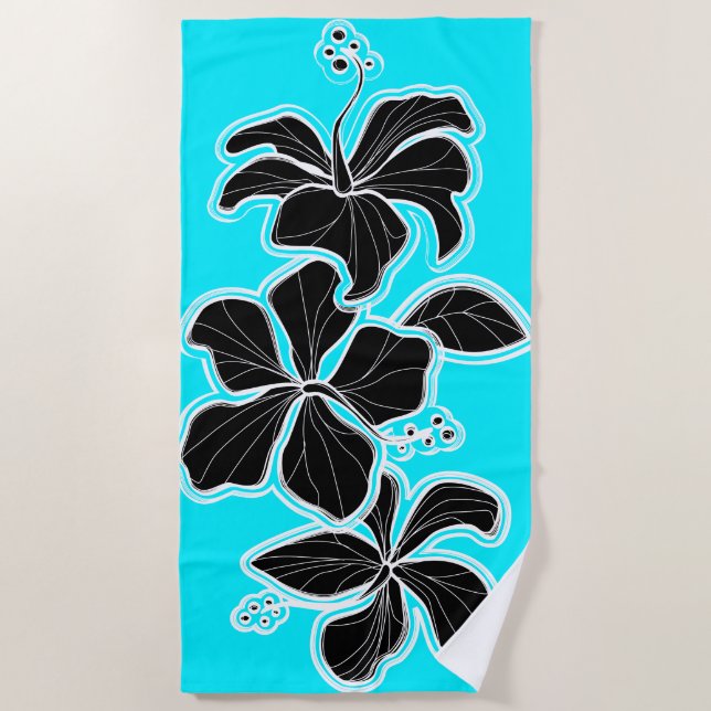 Kailua Hibiscus Hawaiian Engineered Floral - Turq Beach Towel (Front)