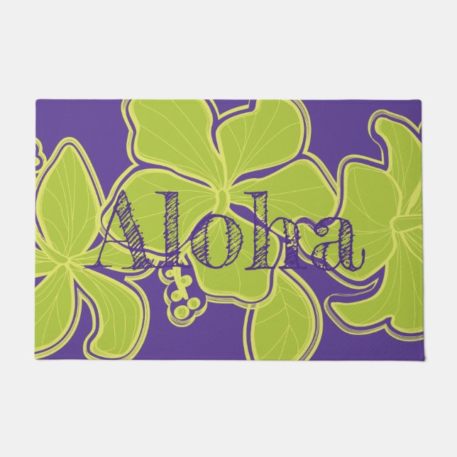 Kailua Hibiscus Hawaiian Floral Aloha Violet Doormat (Front)