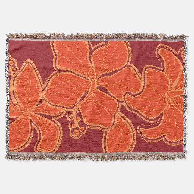 Kailua Hibiscus Hawaiian Floral Throw Blanket (Front)