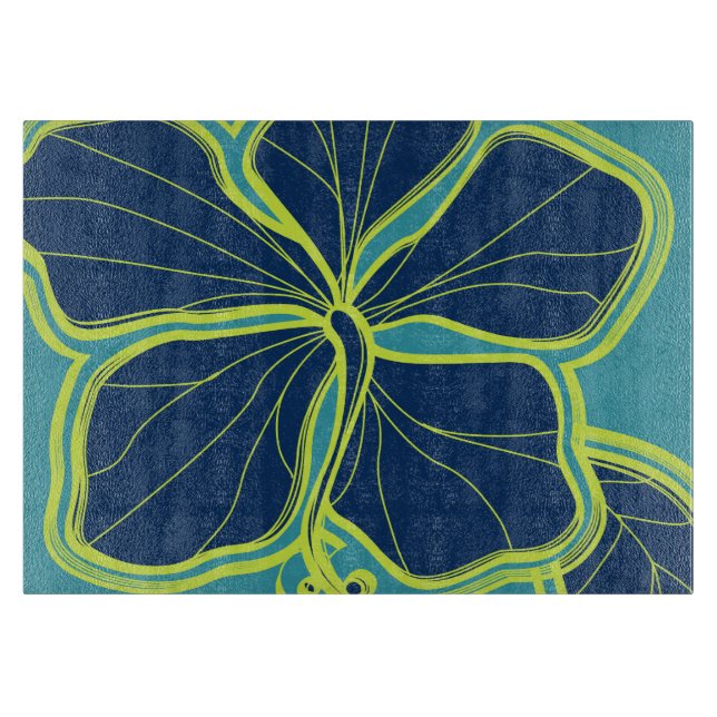 Kailua Hibiscus Hawaiian Glass Cutting Board (Front)