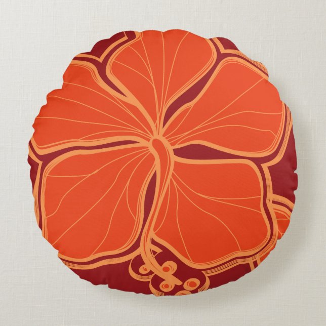 Kailua Hibiscus Hawaiian Reversible Floral Round Cushion (Front)