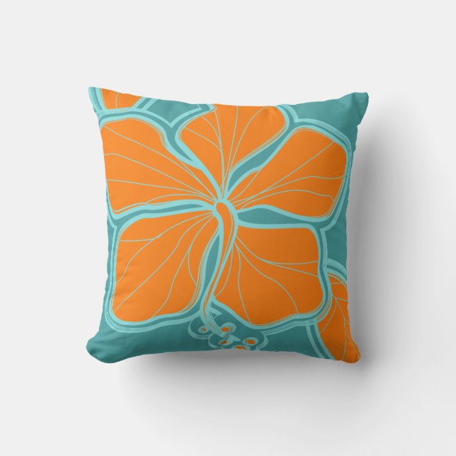 Kailua Hibiscus Hawaiian Reversible Square Pillow (Front)