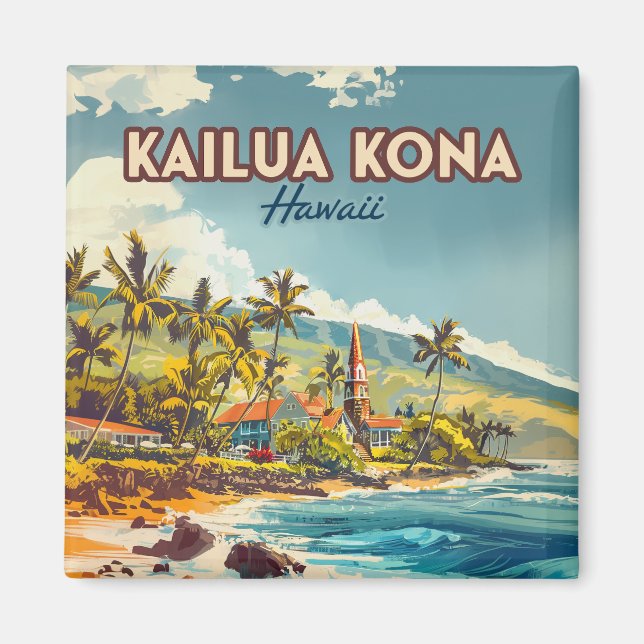 Kailua Kona Hawaii Big Island Beach Vintage Magnet (Front)