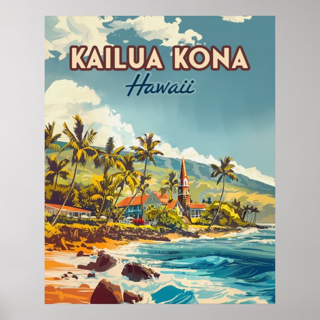 Kailua Kona Hawaii Big Island Beach Vintage Poster (Front)