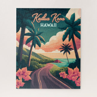 Kailua Kona Hawaii Big Island Sunset Retro Jigsaw Puzzle