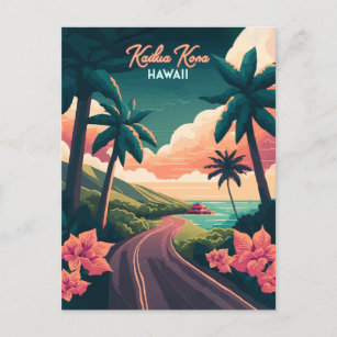 Kailua Kona Hawaii Big Island Sunset Retro Postcard