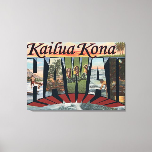 Kailua Kona, Hawaii - Large Letter Scenes Canvas Print (Front)