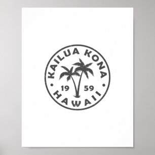 Kailua-kona Hawaii Palm Tree Mens Womens Girls Boy Poster