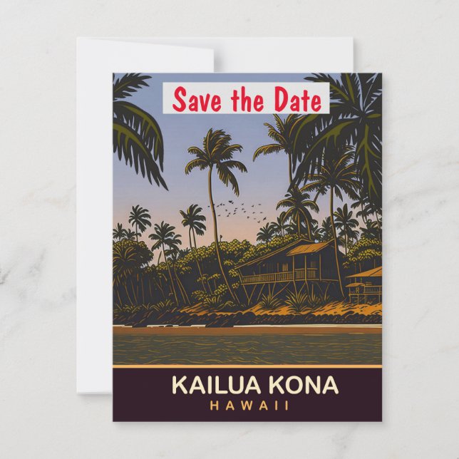 Kailua Kona Hawaii Palms Wedding Invitation (Front)