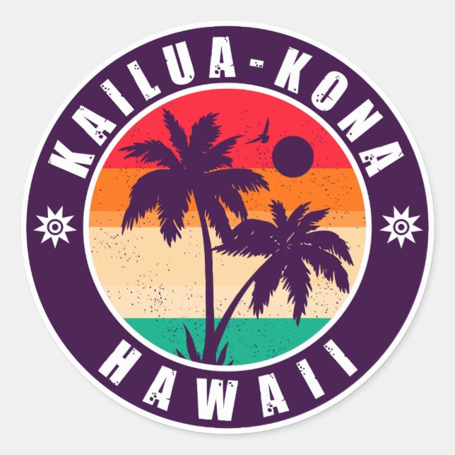 Kailua-Kona Hawaii Retro Palm Trees 60s Souvenirs Classic Round Sticker (Front)