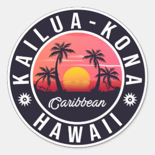 Kailua Kona Hawaii Retro Sunset 60s Souvenirs Classic Round Sticker