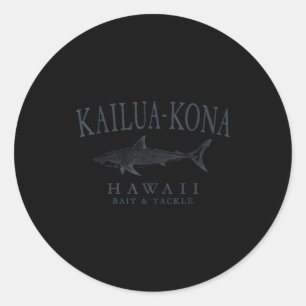 Kailua - kona hawaii shark retro slate art fishing classic round sticker