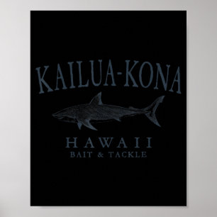 Kailua - kona hawaii shark retro slate art fishing poster