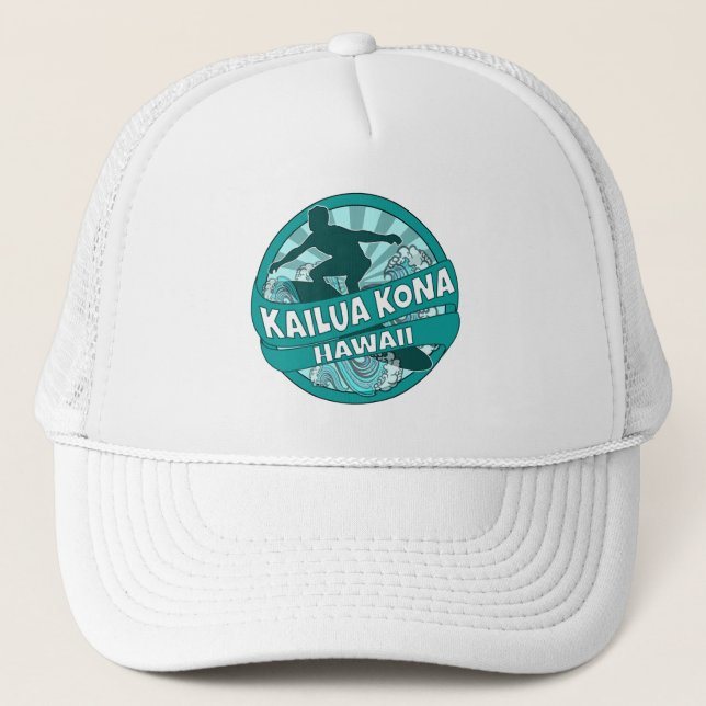 Kailua Kona Hawaii teal surfer logo hat (Front)