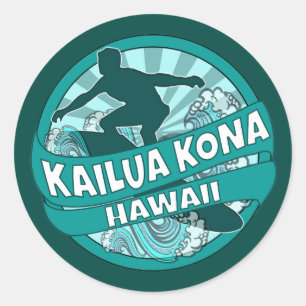 Kailua Kona Hawaii teal surfer logo stickers