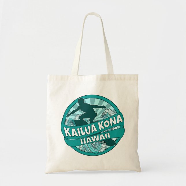 Kailua Kona Hawaii teal surfer logo tote bag (Front)