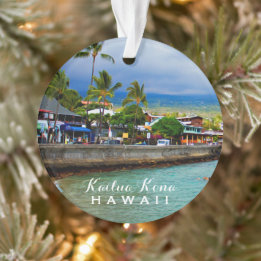 Kailua Kona Pier Hawaii 2 Photo & Text Ornament