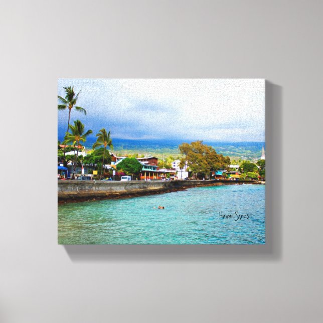 Kailua Kona Pier Hawaii Oil Paint Digital Art Canvas Print (Front)