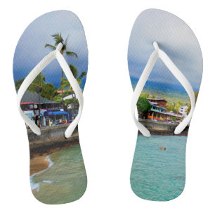 Kailua Kona Pier Hawaii Oil Paint Digital Art Flip Flops