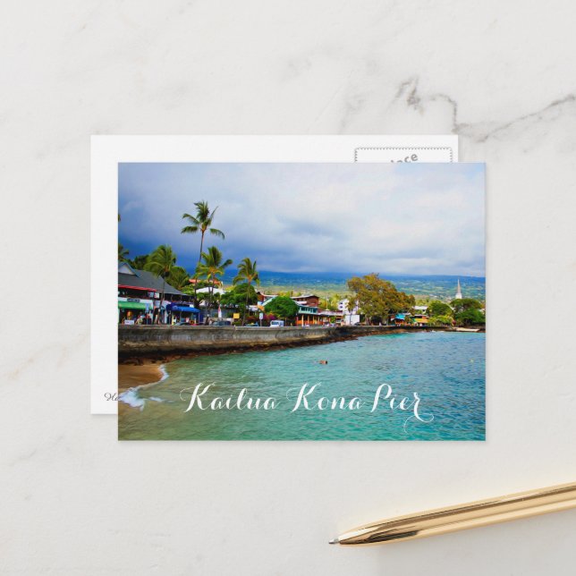 Kailua Kona Pier Hawaii Oil Paint Digital Art Postcard (Front/Back In Situ)