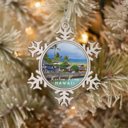 Kailua Kona Pier Hawaii Tropical Snowflake Pewter Christmas Ornament