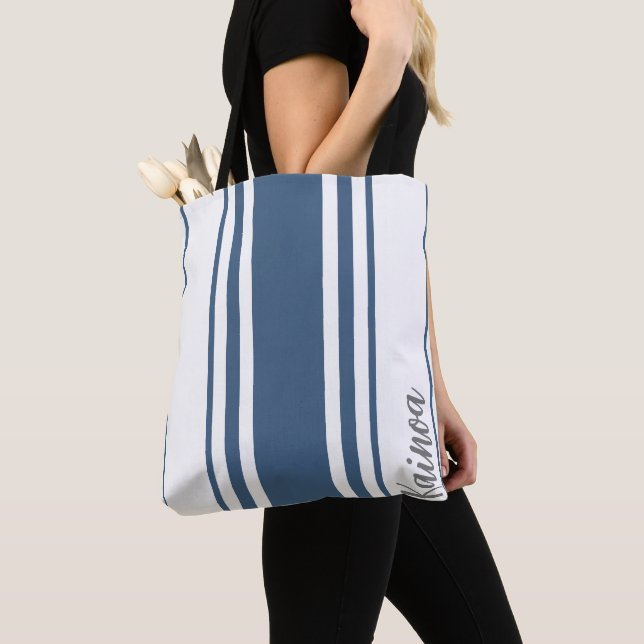 Kainoa Minimalist Stripes Monogram Tote Bag (Close Up)