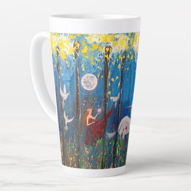 Kairos Woman and Unicorn Fantasy Art Latte Mug (Left Angle)