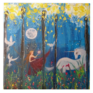 Kairos Woman and Unicorn Original Art Tile