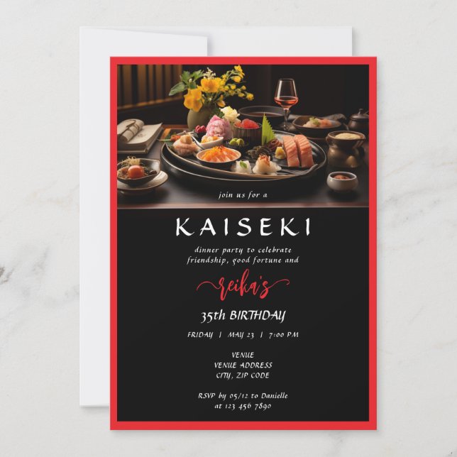 Kaiseki Japanese Private Chef Red Script Birthday Invitation (Front)