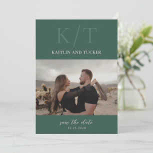 Kaitin Hunter Green Bold Monogram Elegant Wedding Save The Date