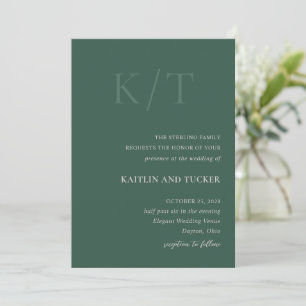 Kaitlin Hunter Green Bold Monogram Elegant Wedding Invitation