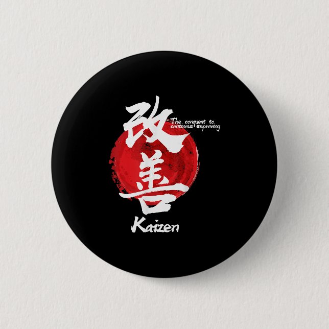 Kaizen Japanese Improving Concept Quote Calligraph 6 Cm Round Badge (Front)