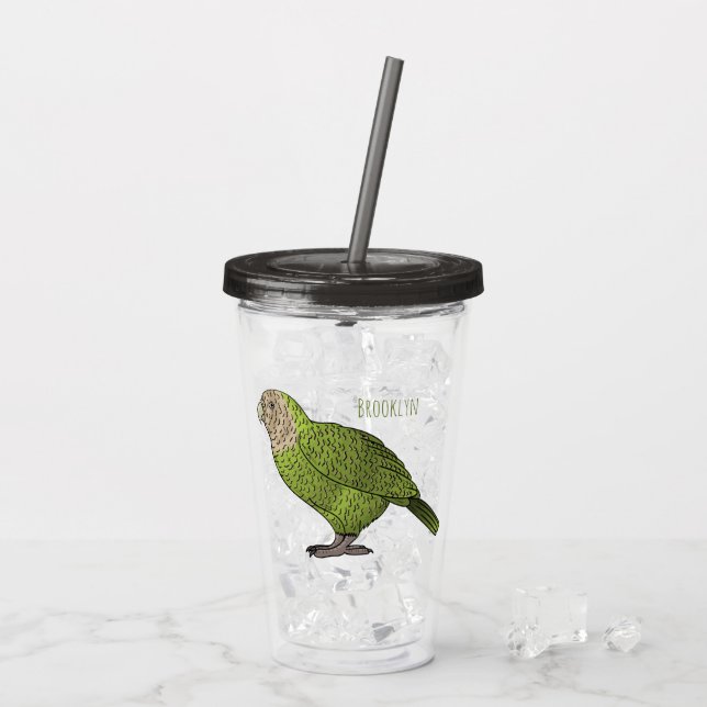 Kakapo bird cartoon illustration  acrylic tumbler (Back Ice)