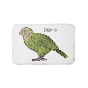 Kakapo bird cartoon illustration bath mat