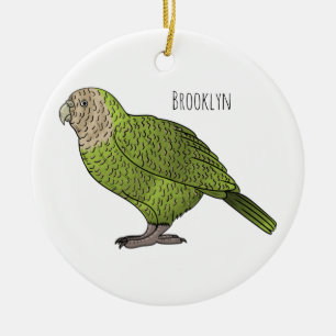 Kakapo bird cartoon illustration ceramic tree decoration