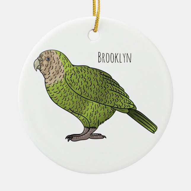 Kakapo bird cartoon illustration ceramic tree decoration (Front)