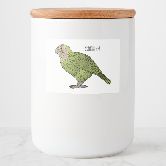 Kakapo bird cartoon illustration  food label (Front)