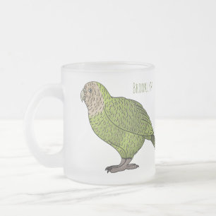 Kakapo bird cartoon illustration  frosted glass coffee mug