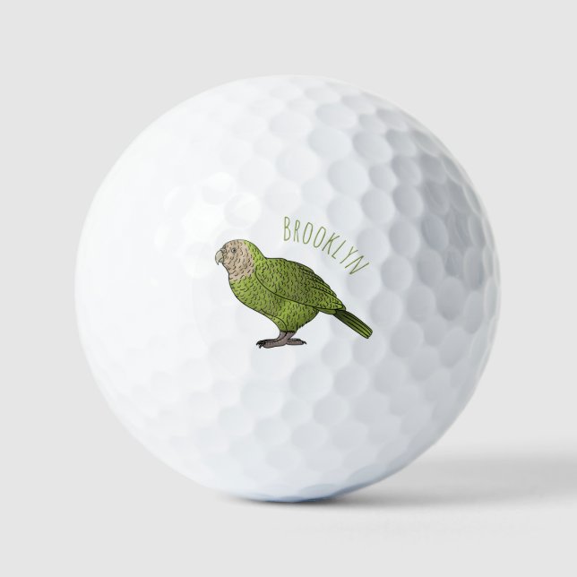 Kakapo bird cartoon illustration golf balls (Front)
