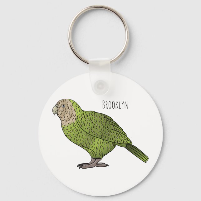Kakapo bird cartoon illustration  key ring (Front)