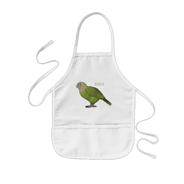 Kakapo bird cartoon illustration kids apron (Front)