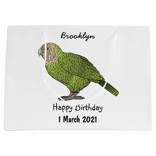 Kakapo bird cartoon illustration large gift bag (Front)