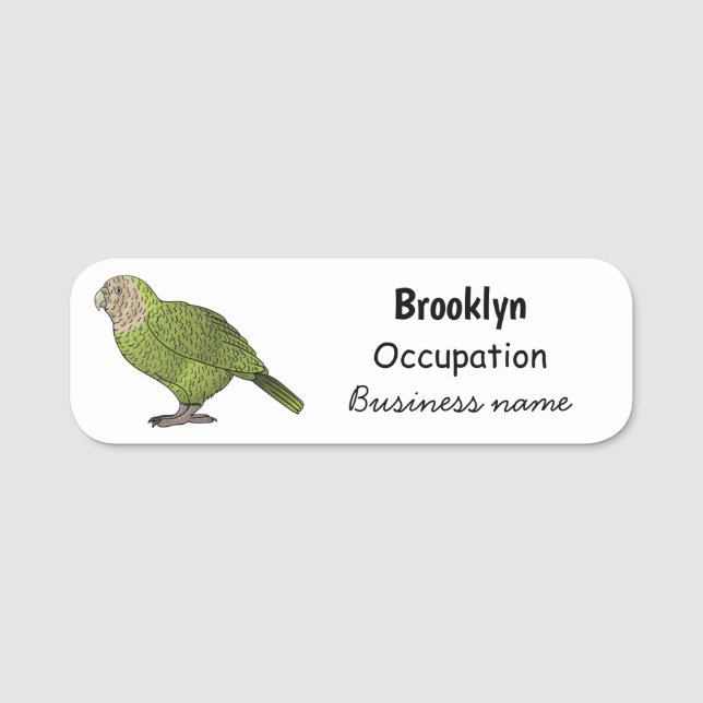Kakapo bird cartoon illustration name tag (Front)