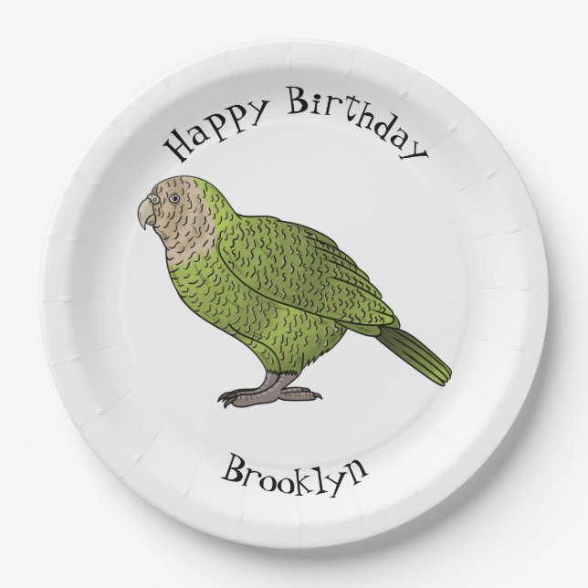 Kakapo bird cartoon illustration paper plate (Front)