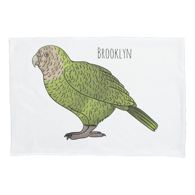 Kakapo bird cartoon illustration  pillowcase (Front)