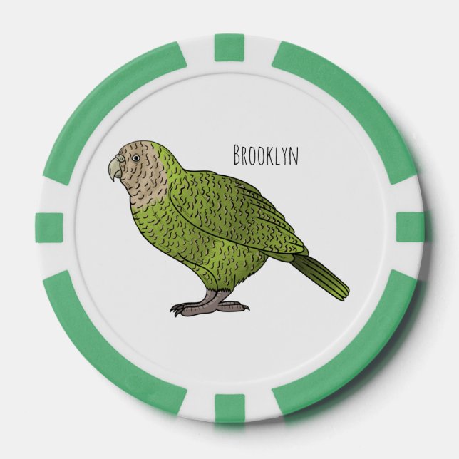 Kakapo bird cartoon illustration  poker chips (Front)