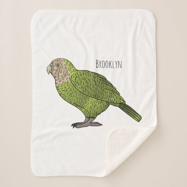 Kakapo bird cartoon illustration sherpa blanket (Front)