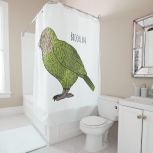 Kakapo bird cartoon illustration shower curtain