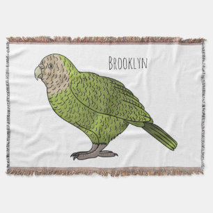 Kakapo bird cartoon illustration  throw blanket